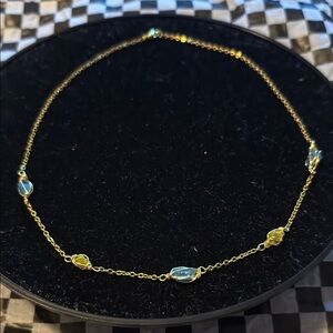 NEW-Handmade Elegant Gold and Blue Stone Necklace